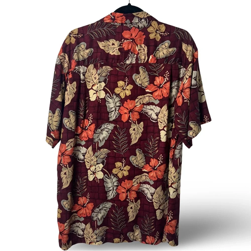 Ron Chereskin – Men’s‎ Hawaiian Aloha Floral Shirt Burgundy Rayon – Sz. L